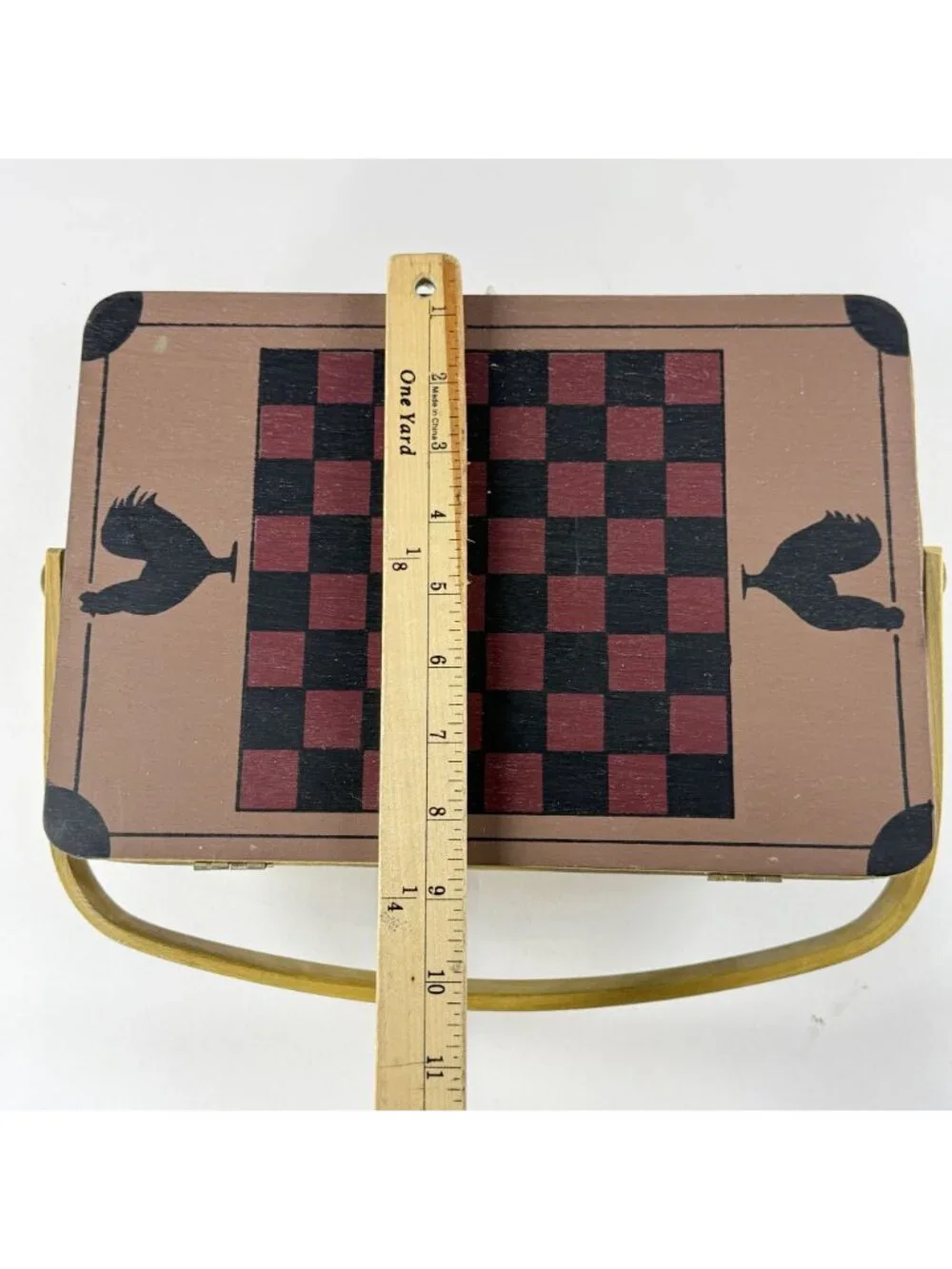 Handcrafted Wooden Checkerboard Picnic Basket With Handle 13